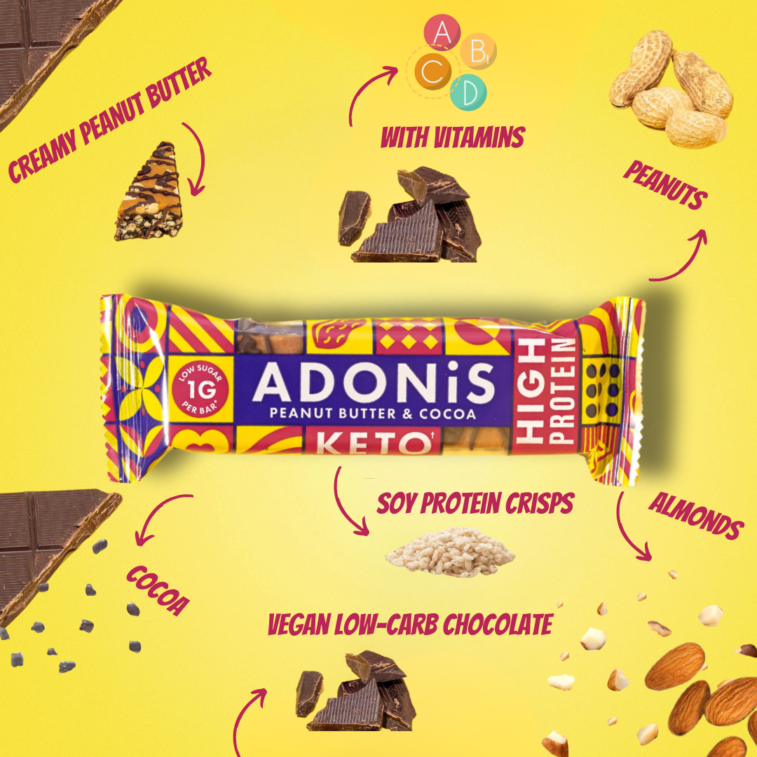 Barres Keto aux arachides et au chocolat d'Adonis (16x45gr)